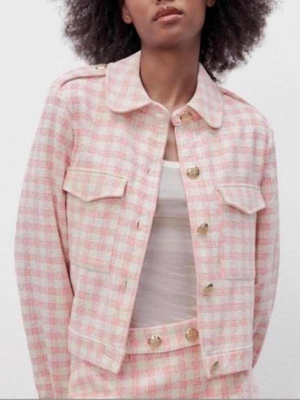 Zara Pink Gingham Check Jacket - Medium